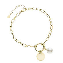 Bransoletka pozłacana z blaszką i perłą