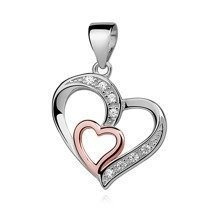 Srebrna zawieszka pr.925 serce różowe złoto w sercu z cyrkoniamii