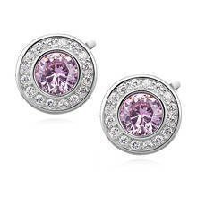 Srebrne pr.925 okrągłe kolczyki z jasnorózową cyrkonią