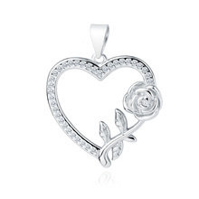 Zawieszka srebrna serce cyrkoniami i różyczką