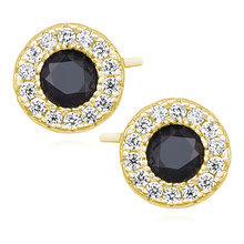 Kolczyki pozłacane okrągłe sztyfty z czarną cyrkonią