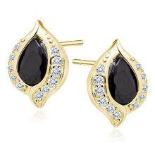 Srebrne, pozłacane, delikatne kolczyki pr.925 - czarna kropla w cyrkoniach