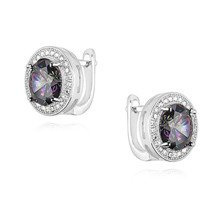 Kolczyki srebrne na angielskim biglu okrągła wielokolorowa cyrkonia