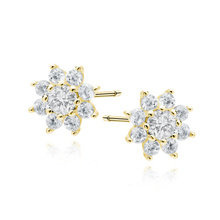 Kolczyki pozłacane kwiatek z białą cyrkonią