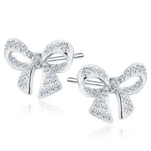 Kolczyki srebrne kokardy z białymi cyrkoniami