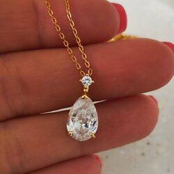 Naszyjnik Sophia pozłacany ślubny z białą cyrkonią łezką