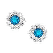 Srebrne kolczyki sztyfty pr.925 kwiatki z błękitną cyrkonią