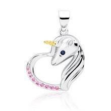 Zawieszka srebrna serce jednorożec z różowymi cyrkoniami i szafirowym okiem