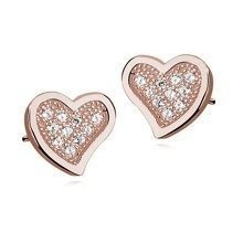 Srebrne kolczyki pr. 925 serduszka z cyrkoniami, różowe złoto
