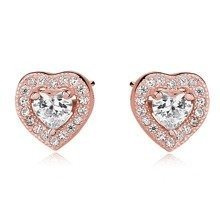 Kolczyki pozłacane różowym złotem serduszka z białą cyrkonią