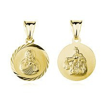 Medalik pozłacany dwustronny Jezus / Matka Boska Szkaplerzna