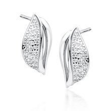 Kolczyki srebrne wzór fali z białymi cyrkoniami