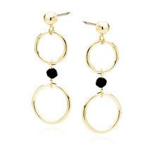 Kolczyki pozłacane wiszące kółka i czarny spinel