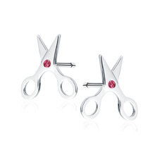 Kolczyki srebrne nożyczki z rubinowymi cyrkoniami