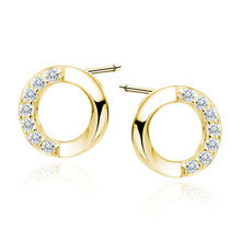 Kolczyki pozłacane małe kółka wkrętki wysadzane cyrkoniami