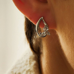 Kolczyki srebrne eleganckie wkrętki łezki z kwiatkami z cyrkonii