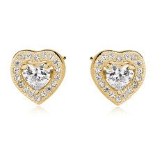 Kolczyki pozłacane serduszka z białą cyrkonią