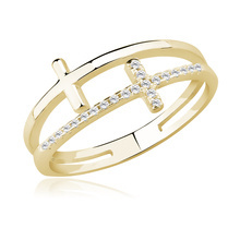 Pierścionek pozłacany podwójny krzyżyki z cyrkoniami