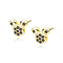 Kolczyki pozłacane sztyfty myszka z czarnymi cyrkoniami