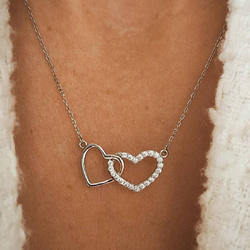 Naszyjnik srebrny dwa połączone serduszka z cyrkoniami