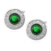 Kolczyki srebrne okrągłe ze szmaragdową cyrkonią wkrętki