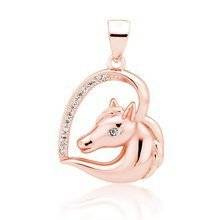 Srebrna pozłacana zawieszka pr.925 serce - koń z białymi cyrkoniami - różowe złoto