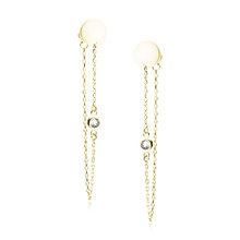 Srebrne pozłacane kolczyki pr.925 z kołem i białą cyrkonią na łańcuszku