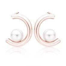 Kolczyki pozłacane różowym złotem półksiężyce z perełkami