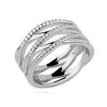 Pierścionek srebrny duży szeroki skrzyżowany wysadzany cyrkoniami