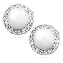 Kolczyki srebrne sztyfty perełki otoczone cyrkoniami