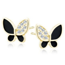 Srebrne, pozłacane kolczyki pr.925 emaliowane czarne motyle z białymi cyrkoniami