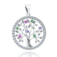 Zawieszka srebrna Drzewo Życia szczęścia z pastelowymi cyrkoniami