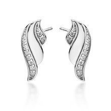 Kolczyki srebrne skrzydła z cyrkoniami i białą emalią