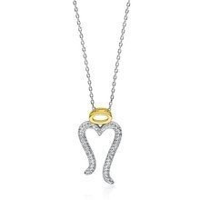 Naszyjnik srebrny anioł z cyrkoniami i pozłacaną aureolą