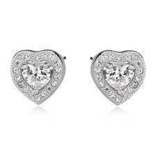 Kolczyki srebrne serduszka z białą cyrkonią