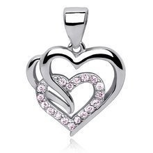 Zawieszka srebrna potrójne serce z różowymi cyrkoniami