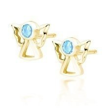 Srebrne pozłacane pr.925 kolczyki aniołki z akwamarynową cyrkonią