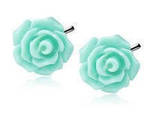 Kolczyki srebrne duże miętowe różyczki