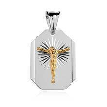 Srebrny diamentowany medalik pr.925 Jezus na krzyżu pozłacany