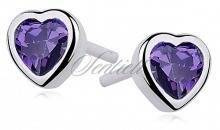 Srebrne kolczyki serca pr.925 Cyrkonia fioletowa serce