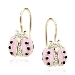 Srebrne pozłacane kolczyki pr.925 różowa biedronka z cyrkoniami - różowe złoto