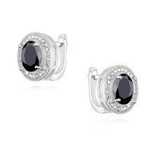 Kolczyki srebrne na angielskim biglu okrągła czarna cyrkonia