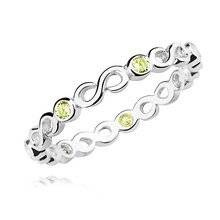 Pierścionek srebrny delikatna obrączka nieskończoność z oliwkowymi cyrkoniami