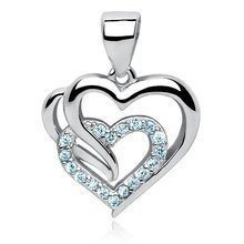 Srebrna zawieszka pr.925 potrójne serce z akwamarynowymi cyrkoniami