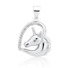 Srebrna zawieszka pr.925 serce - jednorożec z białymi cyrkoniami