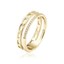 Pierścionek pozłacany podwójny łańcuszek i białe cyrkonie