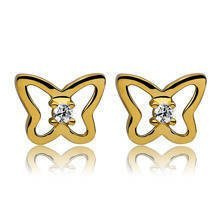 Srebrne kolczyki pr. 925 Cyrkonia biała motylki pozłacane