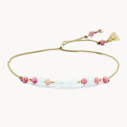 Bransoletka złota na sznurku z naturalnym kamieniem księżycowym i rodonitem