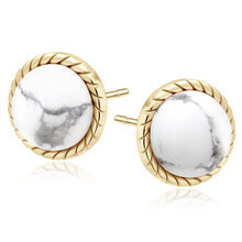 Kolczyki pozłacane wkrętki z białym howlitem