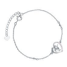 Bransoletka srebrna serce jednorożec z jasnoróżowymi cyrkoniami i białym okiem